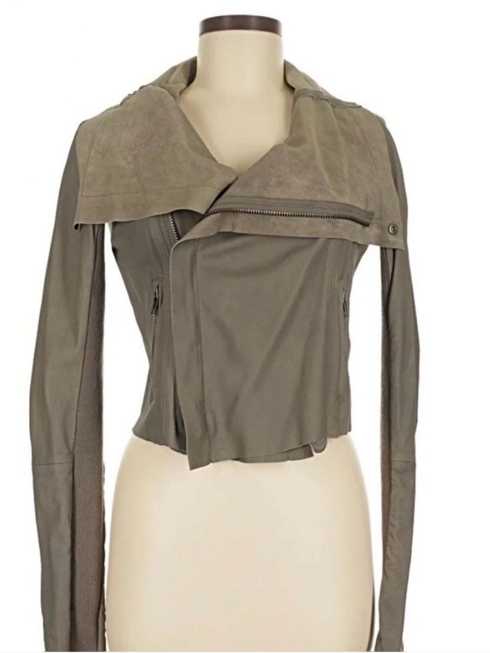 Veda Women's Asymmetrical Olive Green Leather Jacket